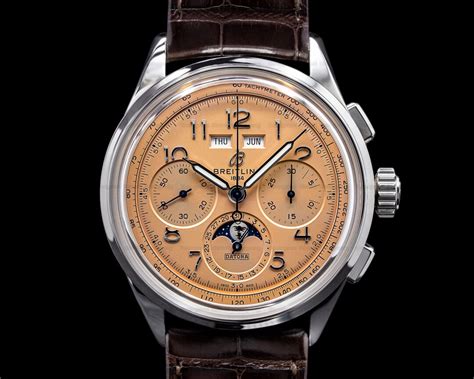 salmon dial breitling|breitling chronograph b25.